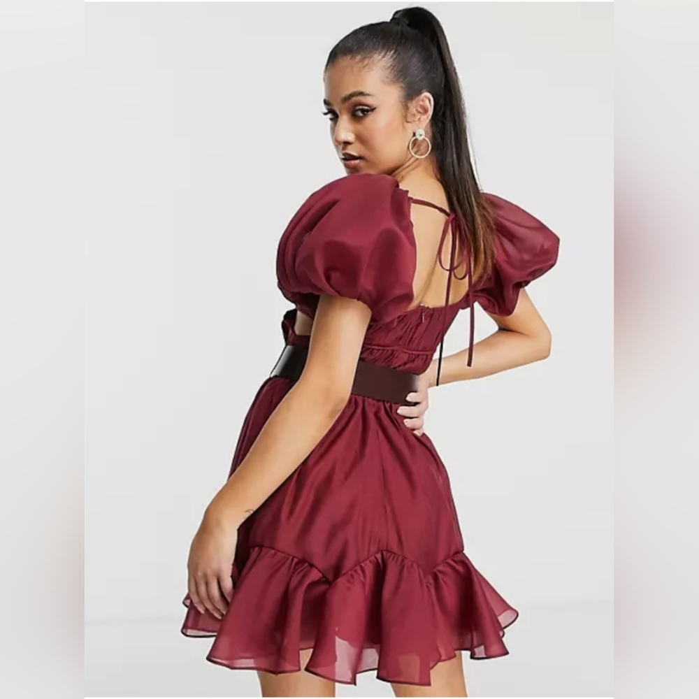 NWT ASOS DESIGN Petite voile mini dress with pleated bodice w/out belt Size 10 - Picture 2 of 5